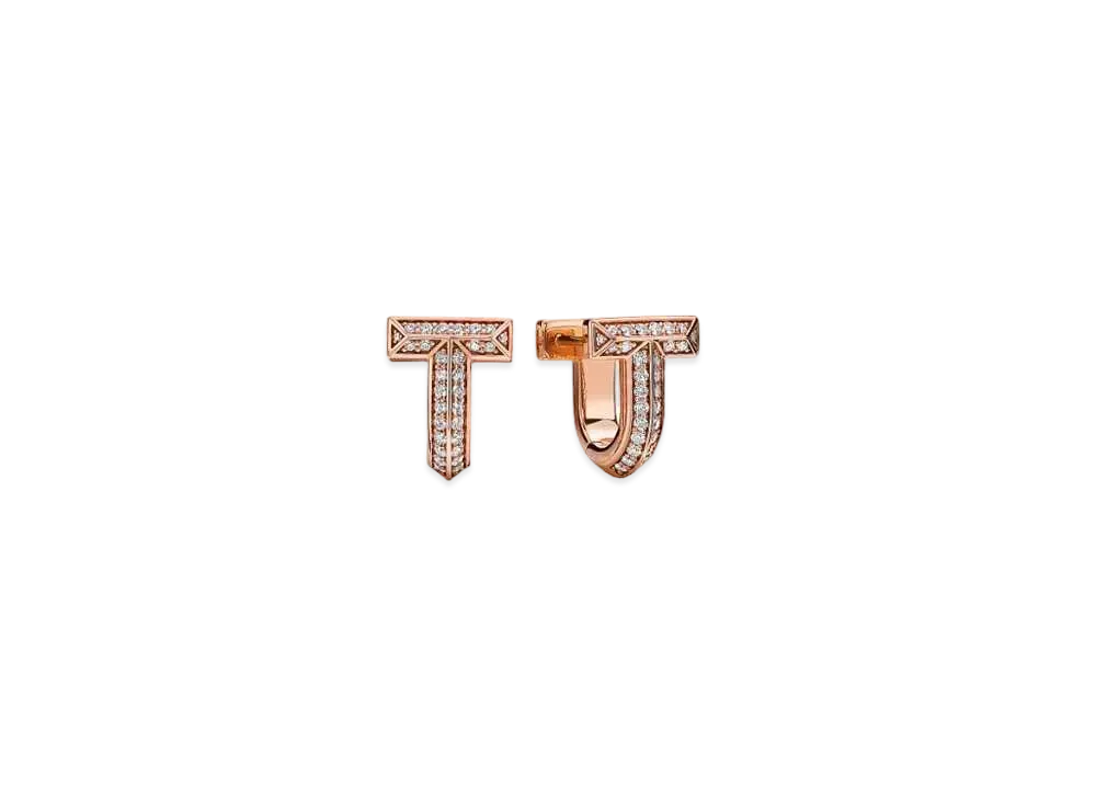 Tiffany & Co. T1 Half Pave Diamond Huggie Earrings "Rose Gold/Diamond"