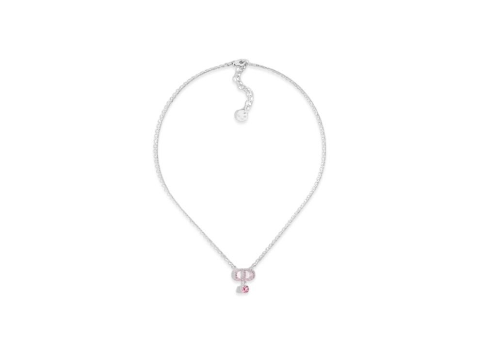Dior Petit CD Necklace Metal and Crystals "Palladium/Pink"