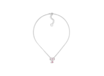 Dior Petit CD Necklace Metal and Crystals "Palladium/Pink"