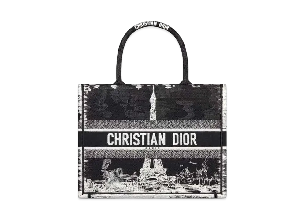 Dior Medium Dior Book Tote Paris Embroidery "Black/White"