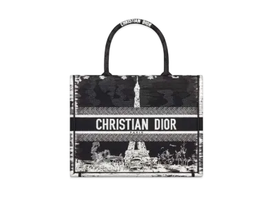 Dior Medium Dior Book Tote Paris Embroidery "Black/White"