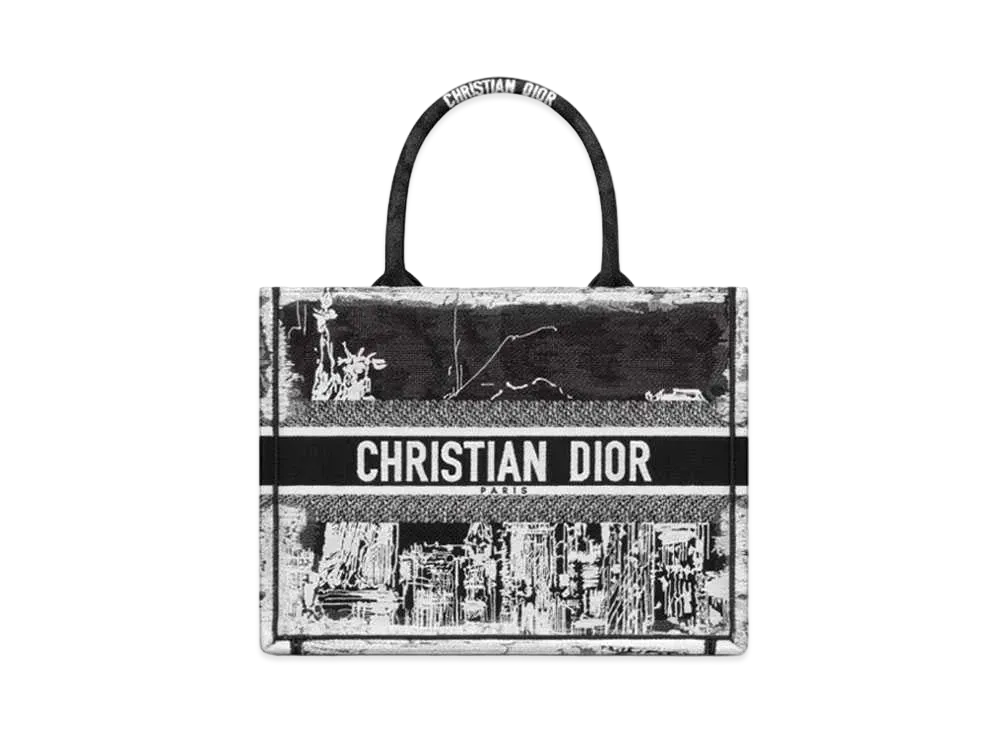 Dior Medium Dior Book Tote New York Embroidery "Black/White"