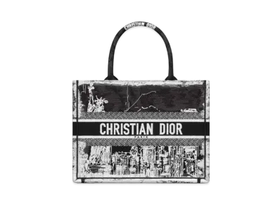 Dior Medium Dior Book Tote New York Embroidery "Black/White"
