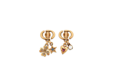 Dior Lucky Charms Earrings Metal with Resin Pearls and Crystals "Antique Gold/White/Multicolor"