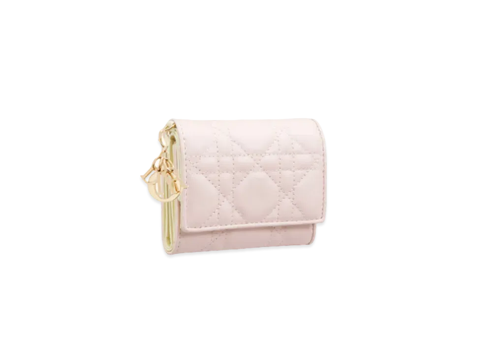 Dior Lady Dior Lotus Wallet Cannage Lambskin Japan Exclusive "Quartz Pink/Pastel Yellow"