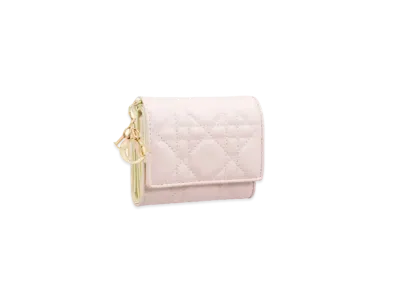 Dior Lady Dior Lotus Wallet Cannage Lambskin Japan Exclusive "Quartz Pink/Pastel Yellow"