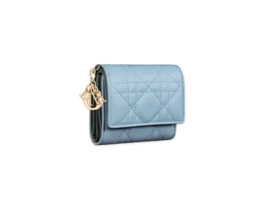 Dior Lady Dior Lotus Wallet Cannage Lambskin Japan Exclusive "Sky Blue/Steel Gray"
