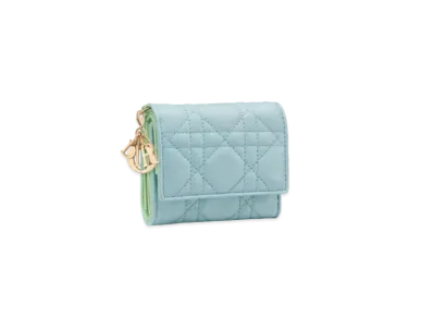 Dior Lady Dior Lotus Wallet Cannage Lambskin Japan Exclusive "Celestial Blue/Pastel Mint"
