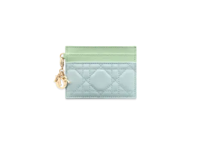 Dior Lady Dior Freesia Card Holder Two-Tone Cannage Lambskin "Pastel Mint/Celeste Blue"