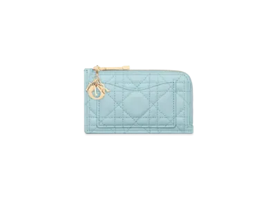 Dior Lady Dior Cosmos Zip Card Holder Cannage Lambskin Japan Exclusive "Celestial Blue"
