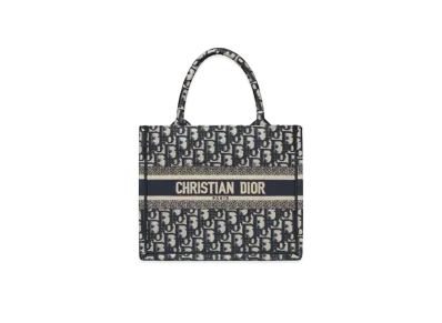 Dior Book Tote Small Bag Oblique Embroidery "Ecru/Blue"