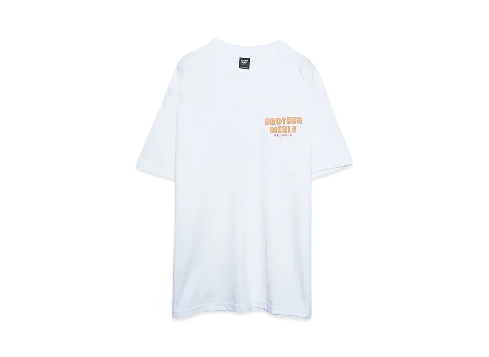 BROTHER MERLE Men's Knit S/S Crew T-Shirt - Fuzz Logo "White"
