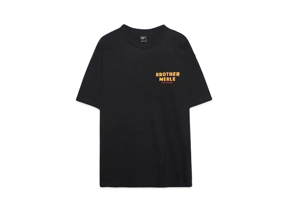 BROTHER MERLE Men's Knit S/S Crew T-Shirt - Fuzz Logo "Black"