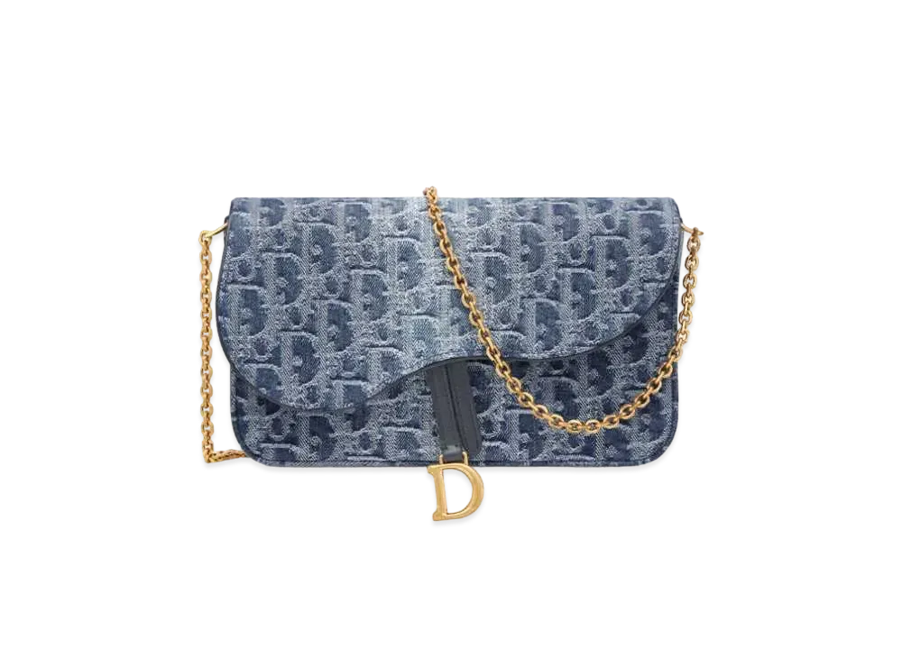 Dior Saddle Pouch with Chain Denim Dior Oblique Jacquard "Blue"