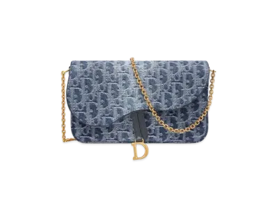 Dior Saddle Pouch with Chain Denim Dior Oblique Jacquard "Blue"