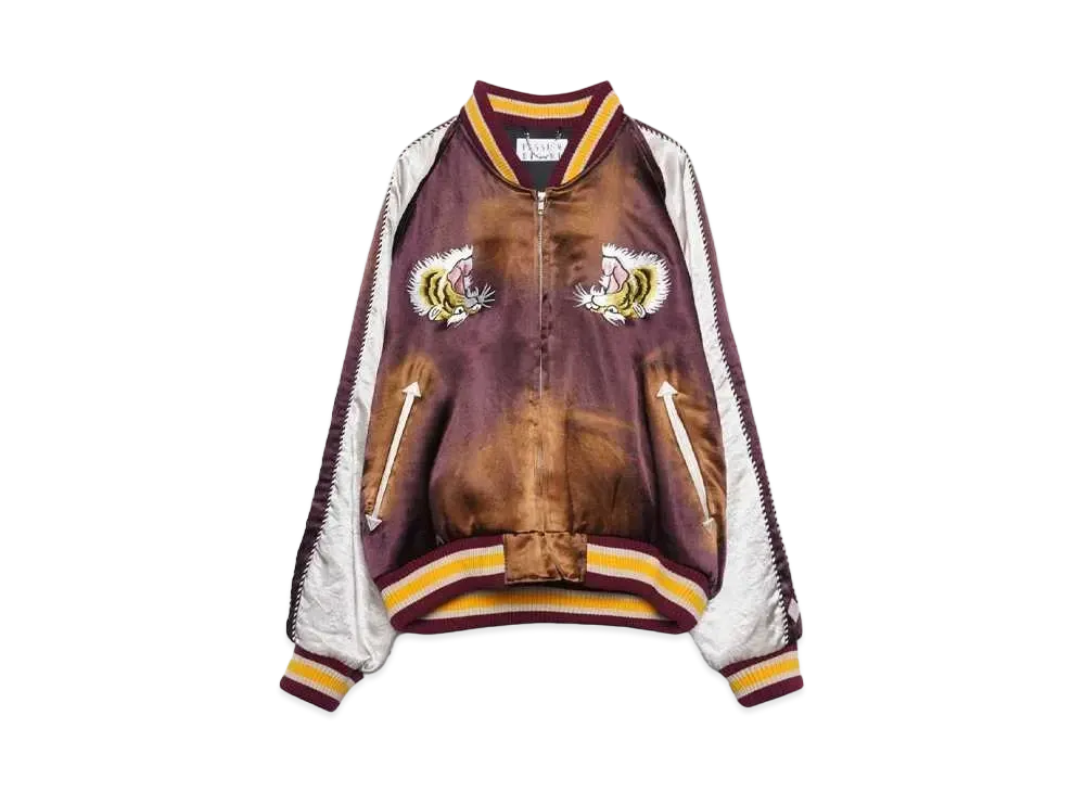 el conductorH UPSIDEDOWN TIGER EMBROIDERED AGED SOURVENIR JKT "MAROON"