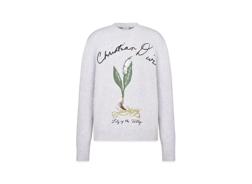 Dior Men's Lily of the Valley Cotton-Blend Jersey Sweater "Gray"
