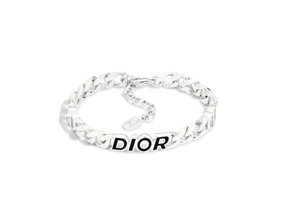 Dior Italic Chain Link Bracelet Brass and Resin "Silver/Black"