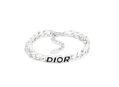 Dior Italic Chain Link Bracelet Brass and Resin "Silver/Black"
