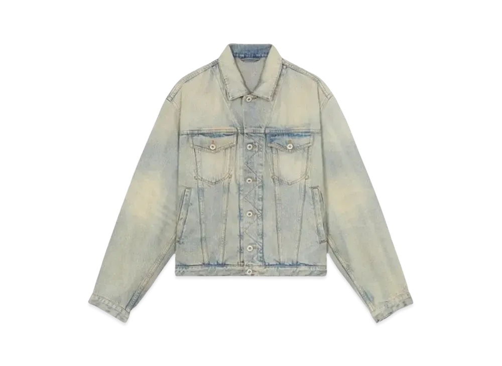 KENZO 'DRAWN VARSITY' Denim Trucker Jacket "Stone Bl Dirty Blue Denim"