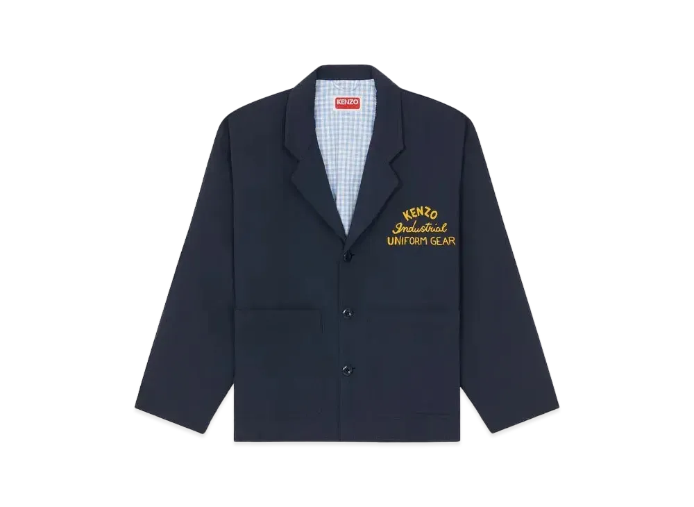 KENZO 'DRAWN VARSITY' Embroidery Workwear Jacket "Midnight Blue"