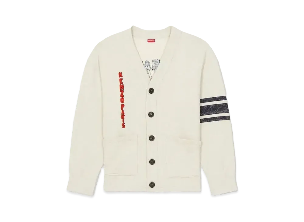KENZO 'DRAWN VARSITY' Super Oversize Embroidery Cardigan "Pale Grey"