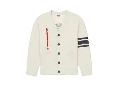 KENZO 'DRAWN VARSITY' Super Oversize Embroidery Cardigan "Pale Grey"