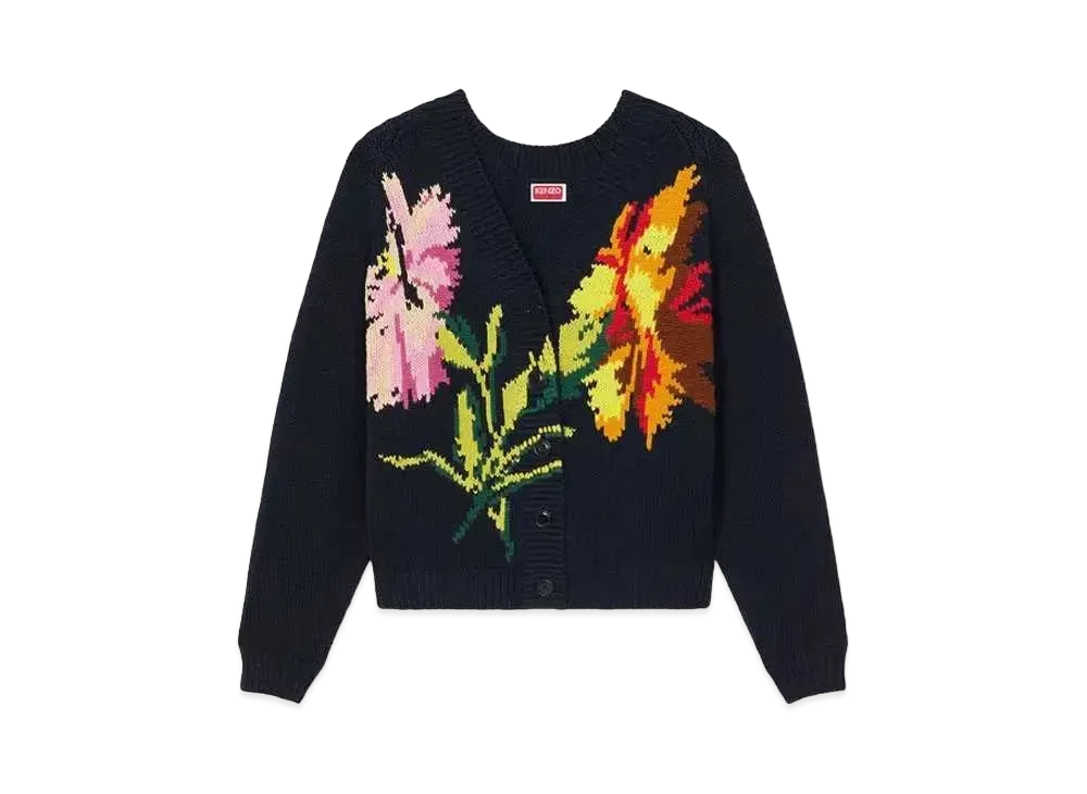 KENZO 'DRAWN FLOWERS' Embroidery Cardigan "Midnight Blue"