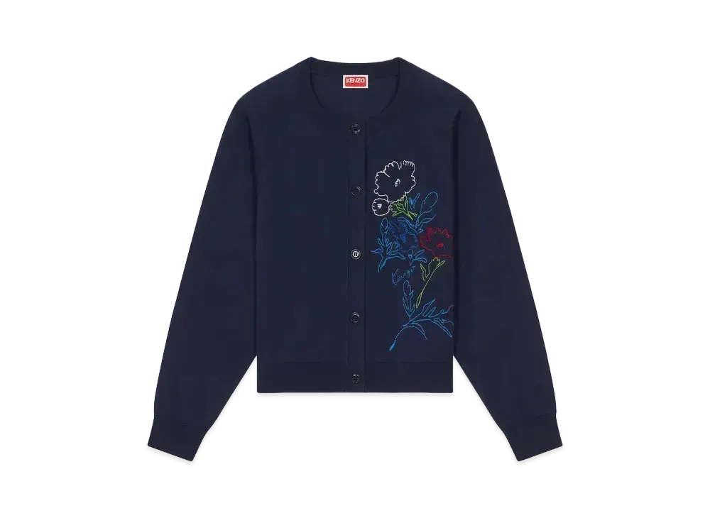 KENZO 'DRAWN FLOWERS' Embroidery Cardigan "Midnight Blue"
