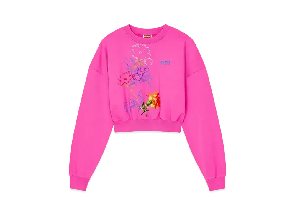 KENZO 'DRAWN FLOWERS' Embroidery Sweat "Deep Fuschia"