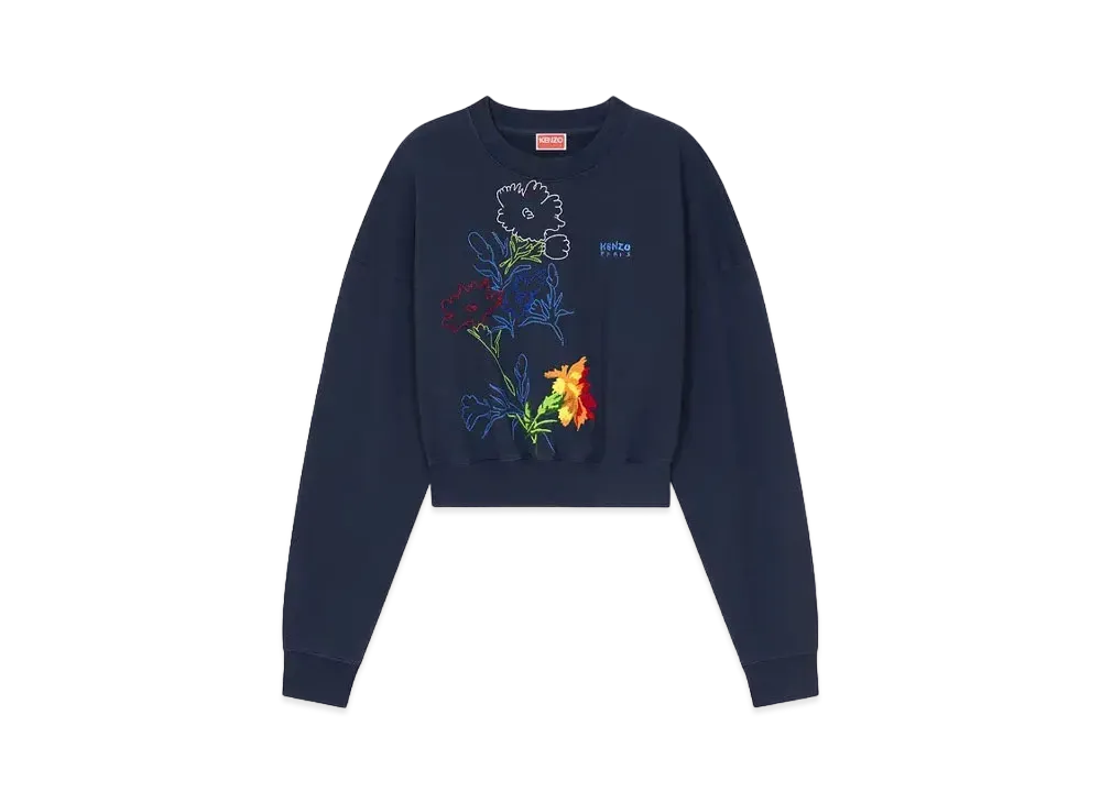 KENZO 'DRAWN FLOWERS' Embroidery Sweat "Midnight Blue"