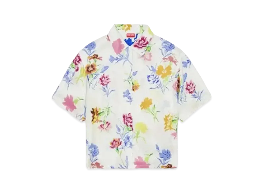 KENZO 'DRAWN FLOWERS' Cropped Hawaiian Shirt