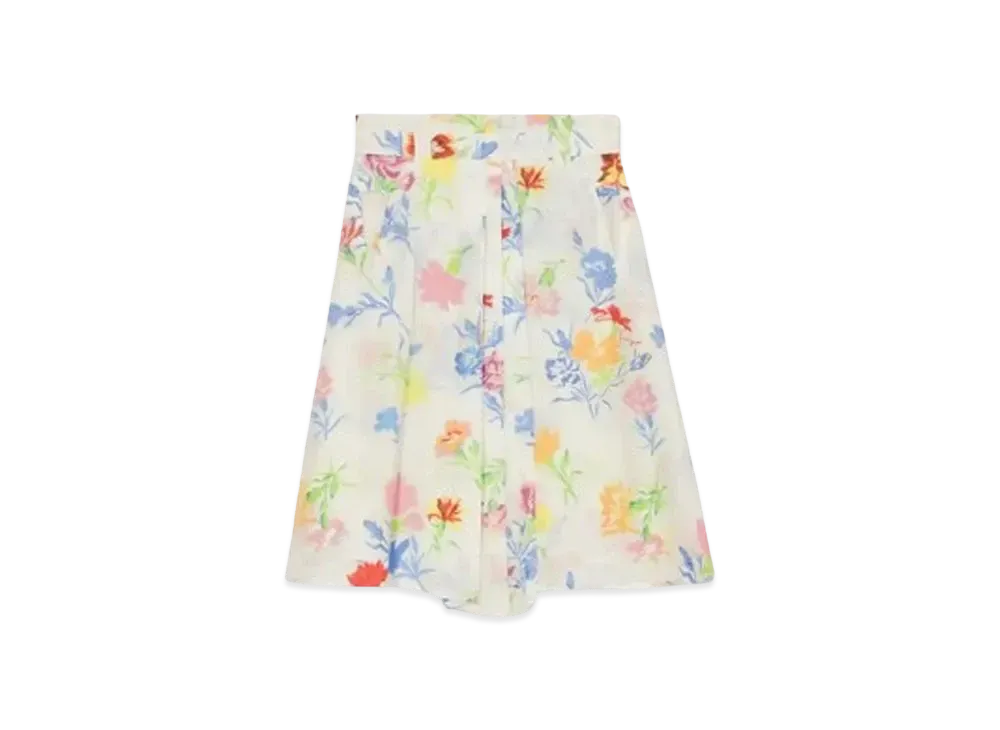 KENZO 'DRAWN FLOWERS' Pleats Skirt "Off White"