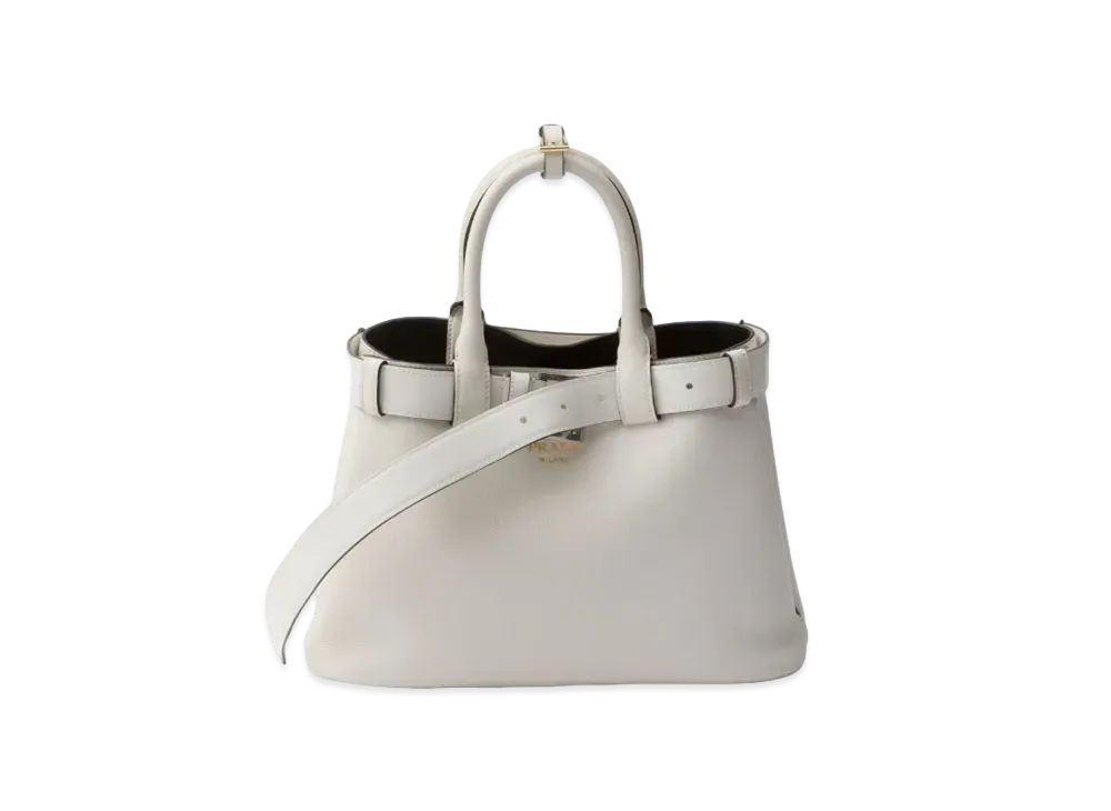 PRADA Buckle Medium Leather Handbag With Belt "Black/White"