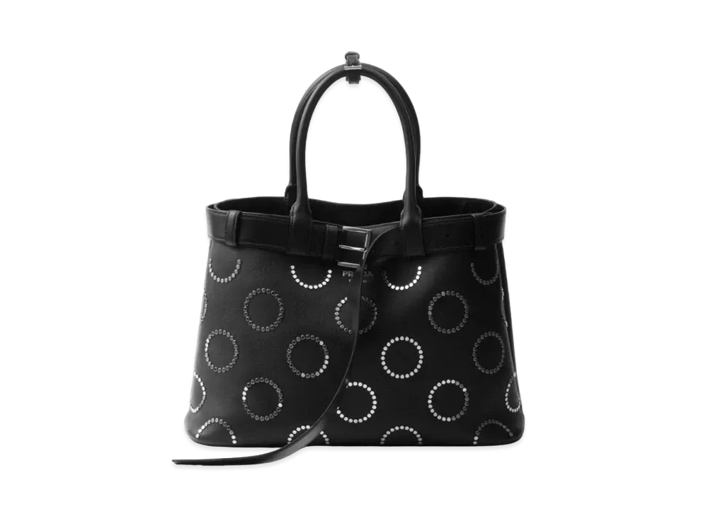 PRADA Buckle Large Leather Bag with Appliques "Black"