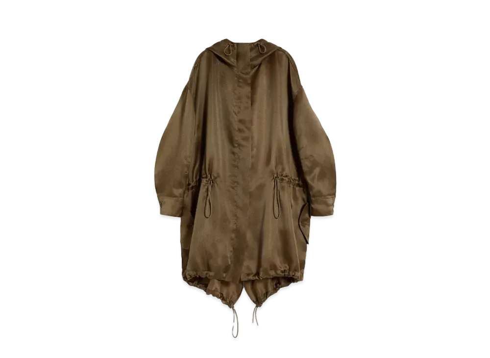Max Mara Tambut Pure Silk Satin Organza Coat "Khaki"