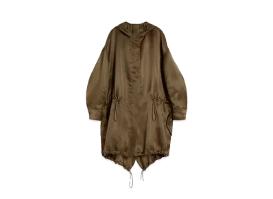 Max Mara Tambut Pure Silk Satin Organza Coat "Khaki"