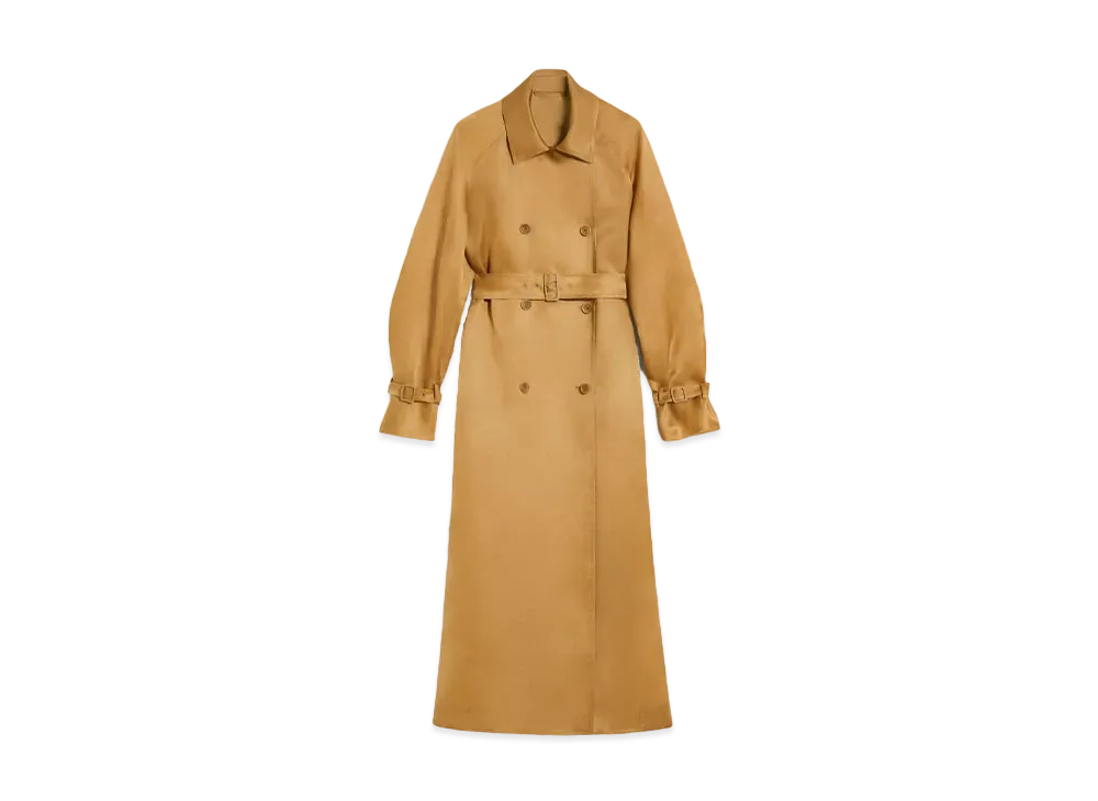 Max Mara Sacco Pure Silk Satin Organza Trench Coat "Tobacco Brown"
