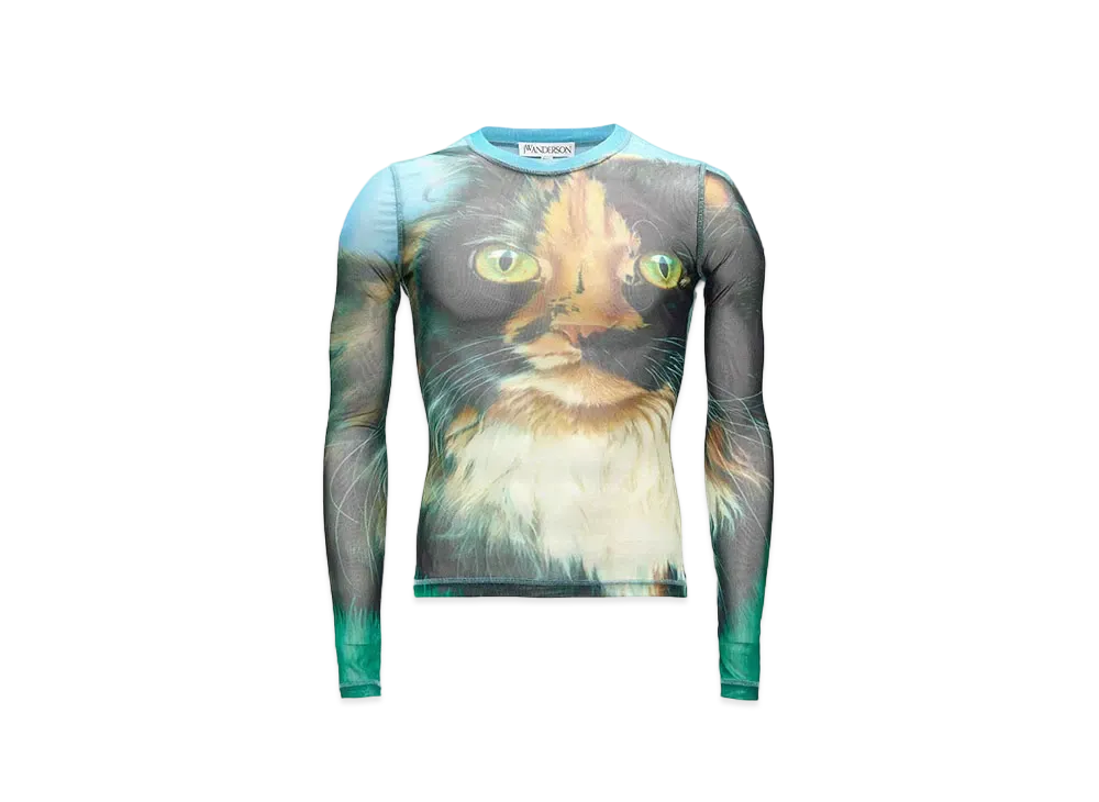 JW ANDERSON Turtleneck Long Sleeve Sheer Top "Emerald/Multicolor"