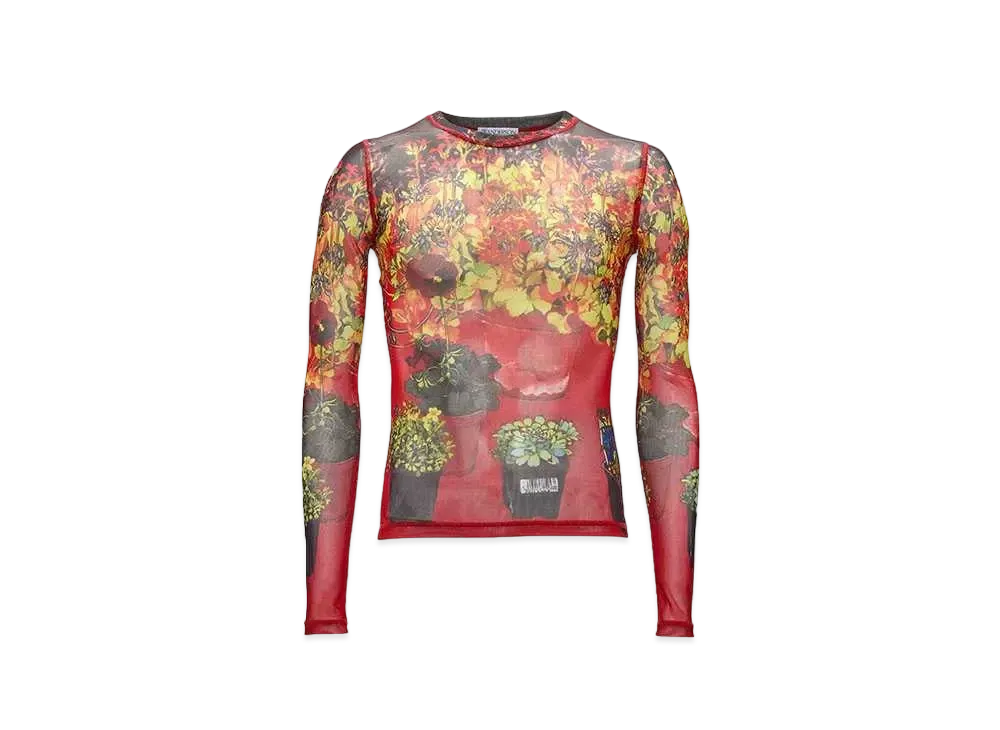 JW ANDERSON Turtleneck Long Sleeve Sheer Top #1 "Red/Multicolor"