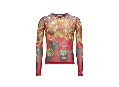 JW ANDERSON Turtleneck Long Sleeve Sheer Top #1 "Red/Multicolor"