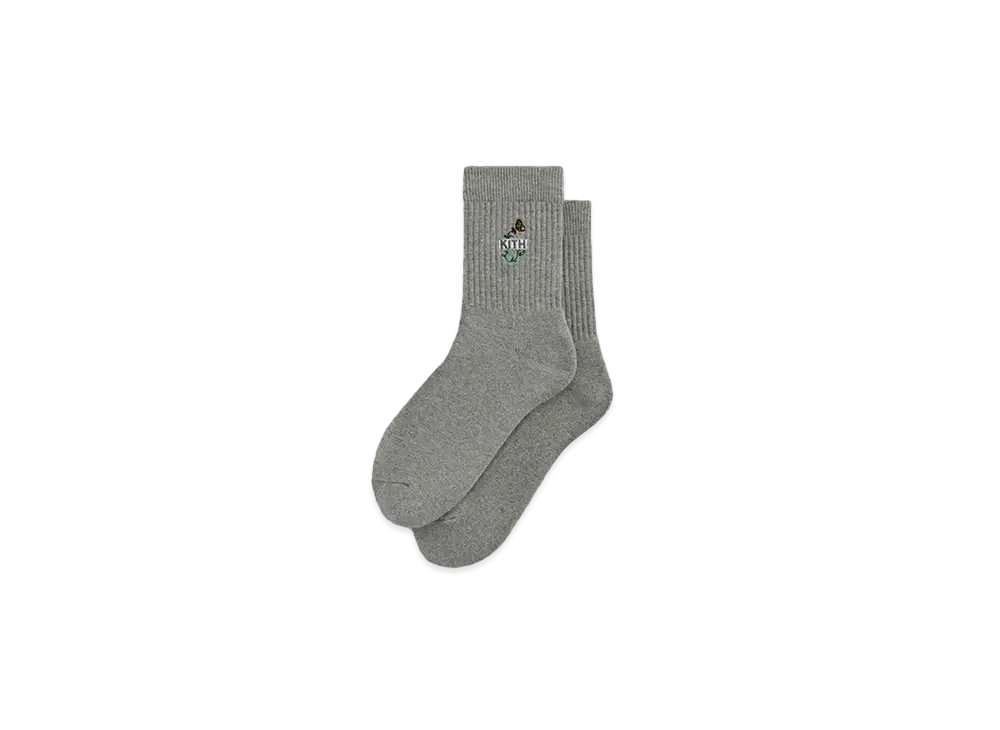 Kith Butterfly Box Logo Mid Crew Socks "Heather Grey"