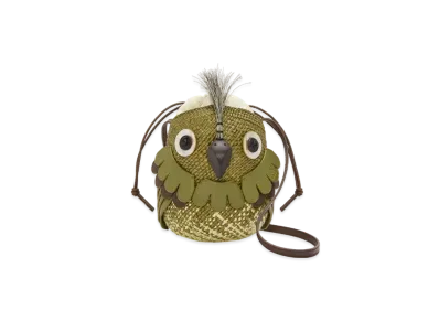 LOEWE Bird Bag In Iraca Palm and Calfskin "Natural/Olive"