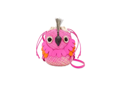 LOEWE Bird Bag In Iraca Palm and Calfskin "Natural/Fuchsia"