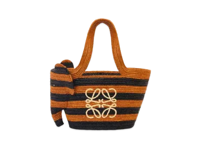LOEWE Small Elephant Basket Bag In Raffia "Black/Honey Gold"