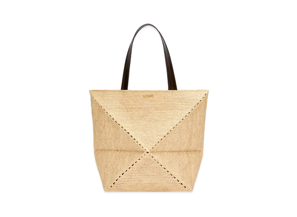 LOEWE XL Puzzle Fold Tote In Raffia "Natural"