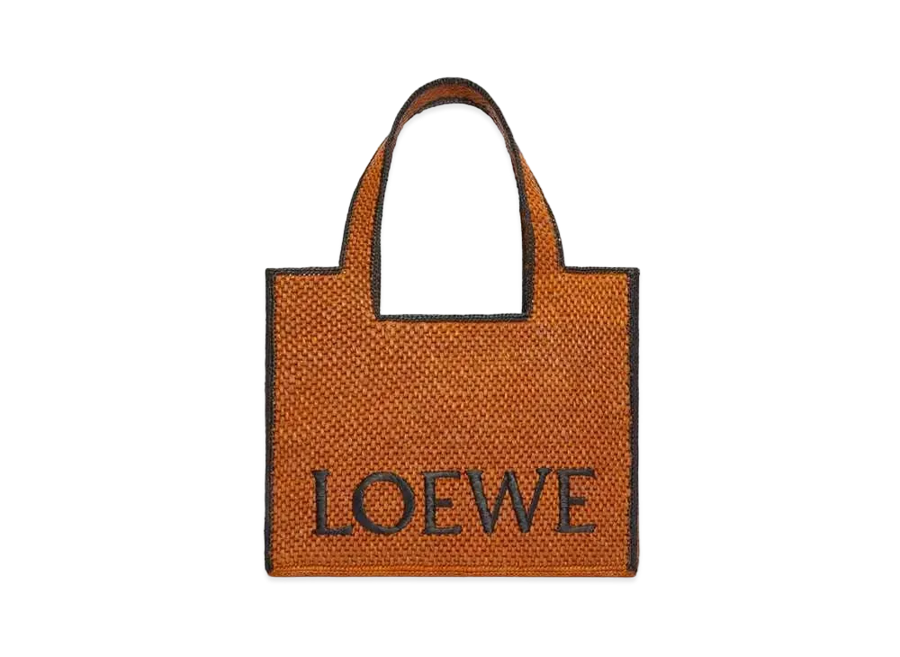 LOEWE Large Loewe Font Tote In Raffia "Honey Gold"