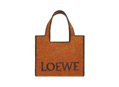 LOEWE Large Loewe Font Tote In Raffia "Honey Gold"