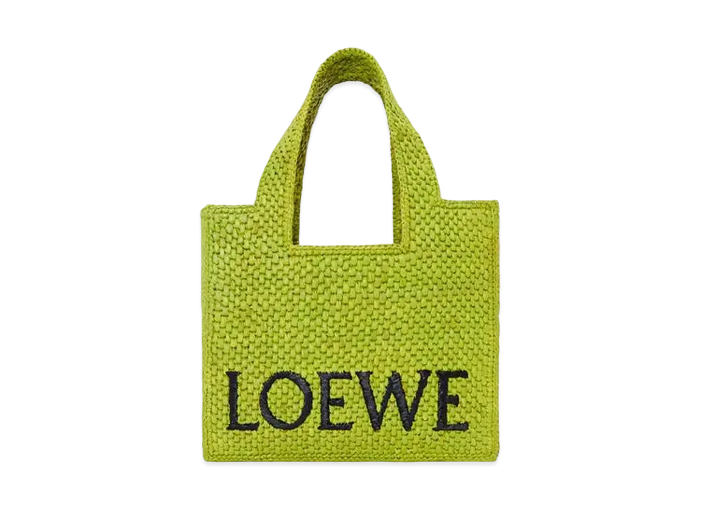 LOEWE Small Loewe Font Tote In Raffia "Meadow Green"