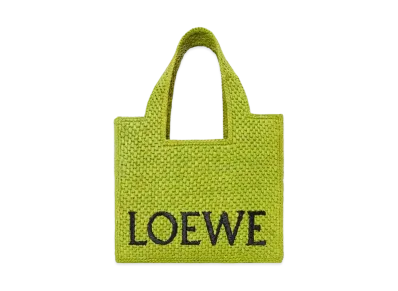 LOEWE Small Loewe Font Tote In Raffia "Meadow Green"